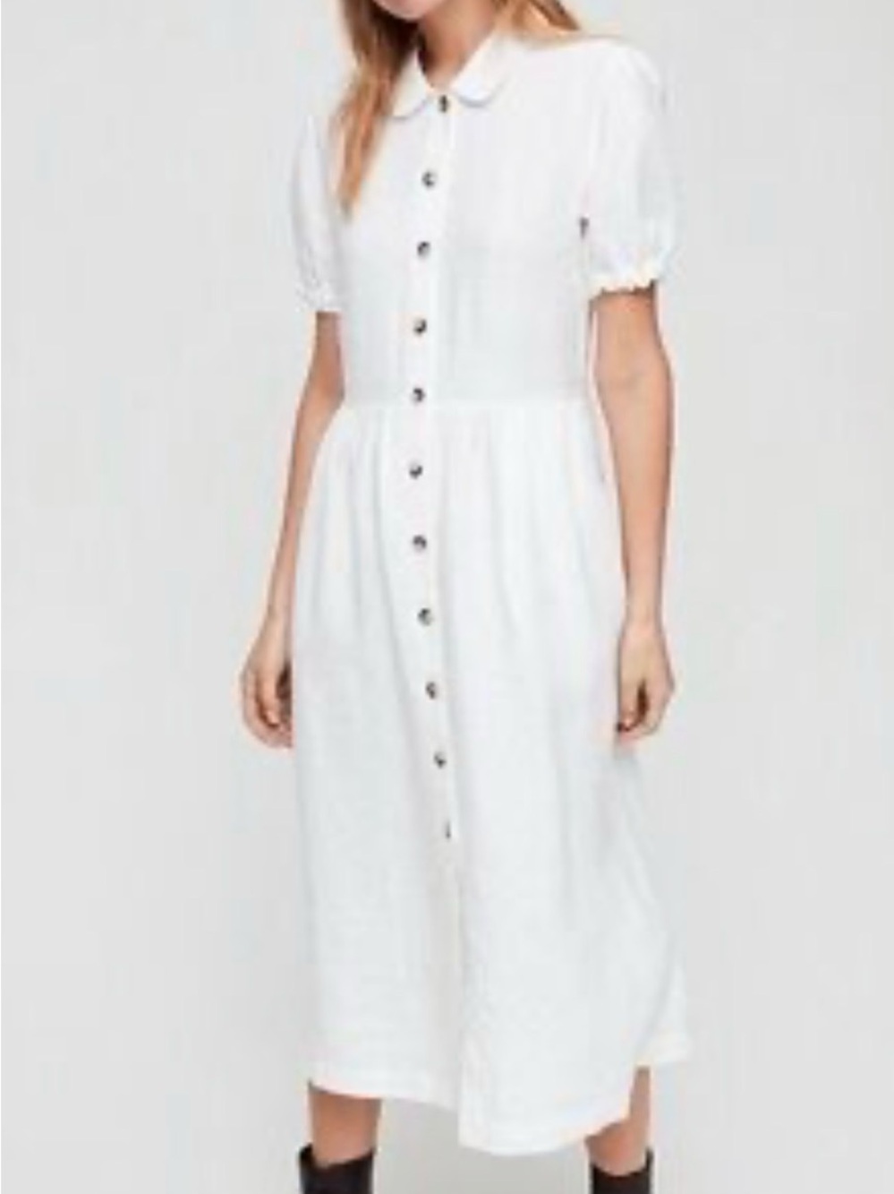 Aritzia White Button-Front Midi Dress